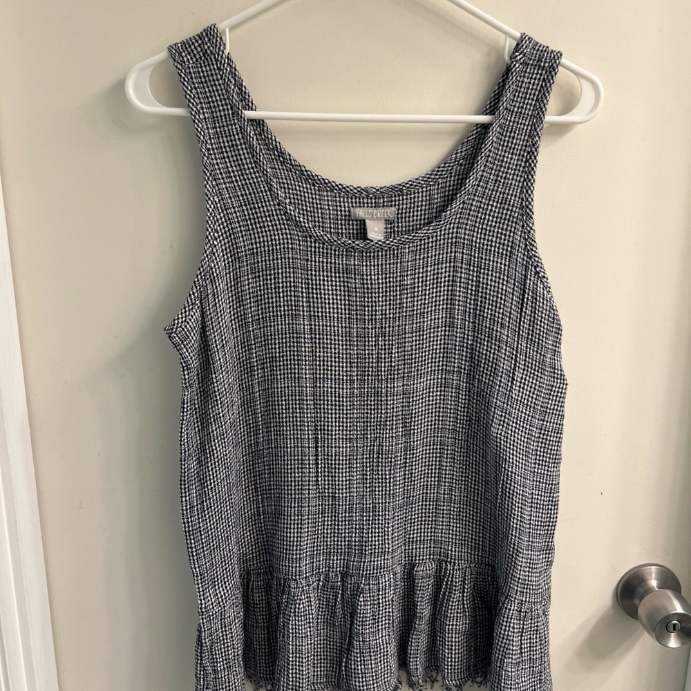 Falls Creek Seersucker Fringe Black and White Stretchy Tank